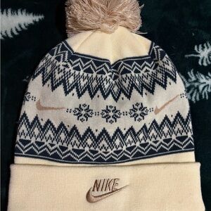 Nike Beige and Navy Patterned Beanie